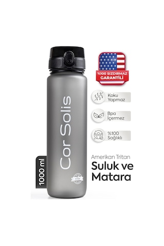 Cor Solis Tritan Sızdırmaz BPA’sız 1 Litre Suluk – Siyah-Antrasit Gri