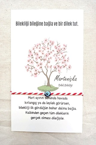 Nazar Dilek Ağacı Marteniçka Dilek Bilekliği - Kartlı Ve Jelatinli - Şans Bilekliği- 5 Adet - 9x14 Kırmızı - Beyaz