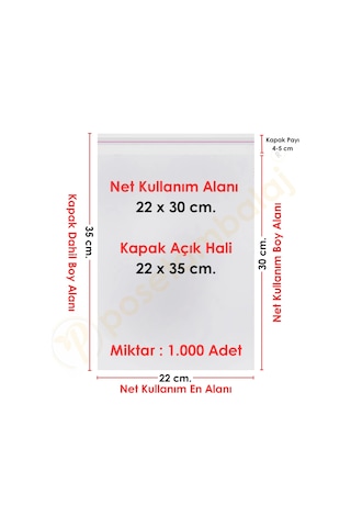 22x30+5 Cm. 22x35 1.000 Adet Şeffaf Bantlı Yapışkanlı Jelatin Poşet