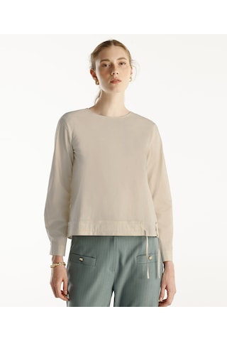 Yargıcı Önü Bağlama Detaylı Bluz KEMİK Kemik