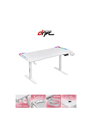 Flow Beyaz Rgb Ledli Elektrikli Yükseklik Ayarlı Oyuncu Ve Çalışma Masası