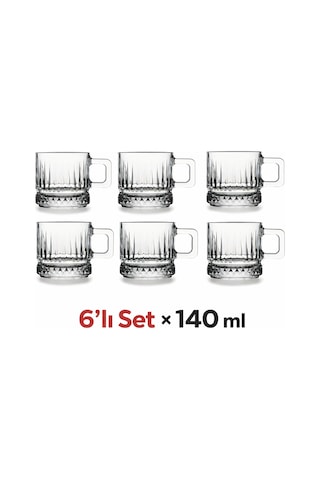 6 Lı Cam Kahve Fincanı,espresso Fincanı Seti 140 Ml Kulplu Cam Kupa Bardak Şeffaf Desenli Glass Mug Şeffaf