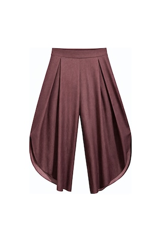 Mixray 4897 Kadın Yırtmaçlı Pileli Asimetrik Dökümlü Pantolon Bordo