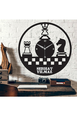 Satranç Temalı Ahşap Duvar Saati Ahşap - Siyah