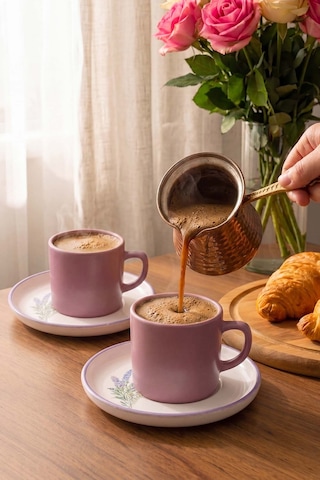 Mor Elegant Blossoms 2 Kişilik Kahve Sunum Seti - 4 Parça Çok Renkli
