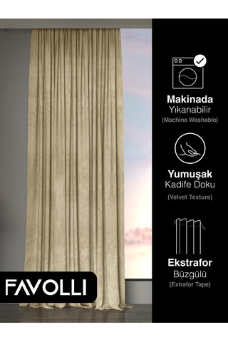 Br Favolli Kadife Dokulu Bej Ada Fon Perde Ekstrafor Büzgülü Dream Series Bej