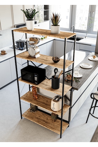 Metal Kitaplık 5 Raflı Ev Ofis Rafı Dosya Kitap Mutfak Rafı Çok Amaçlı Geniş Raflı 180cm Atlantik Çam