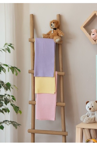 Çok Amaçlı Müslin Örtü & Battaniye 3'lü Set Pamuk Oeko-teks Sertifikalı 80x80 CM Açık Pembe