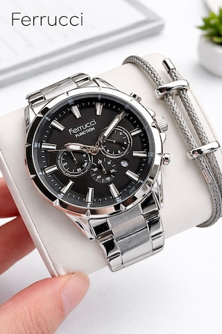 Ferrucci İç Fonksiyonları Aktif 30 Mt Suya Dayanıklı Çelik Kordonlu Erkek Kol Saati Nsdkh4482.1 Gümüş