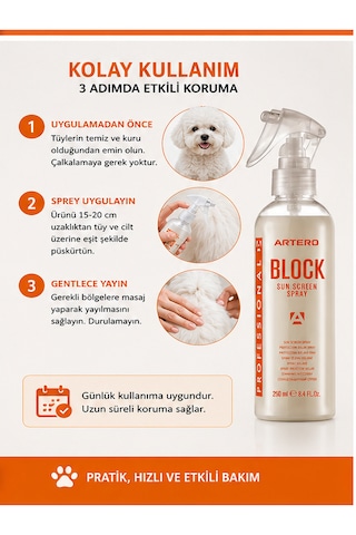 Artero Block Kedi Köpek Uv Koruyucu Güneş Spreyi Tüy Ve Kürk Bakımı 250 Ml