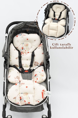 Mordesign Bebek Arabası Minderi, Bel Destekli, Çift Taraflı, Animal Serisi, Beyaz