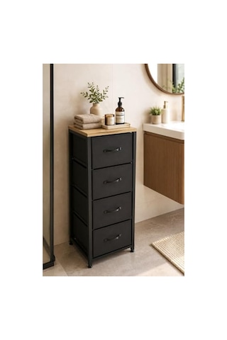 4 Çekmeceli Metal Banyo Dolabı, Çok Amaçlı Organizer Ve Pratik Düzenleyici Açık Kahve