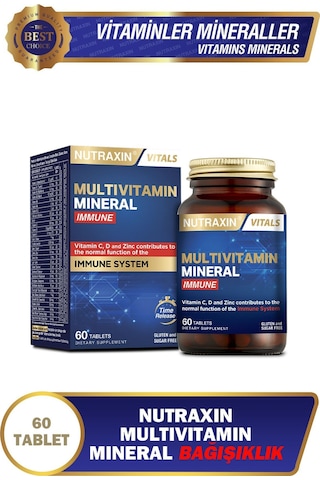 Nutraxin Multivitamin Mineral Immune Complex 60 Tbl - Magnezyum, C, D, Zinc, Demir, B12, Kolin, İyot