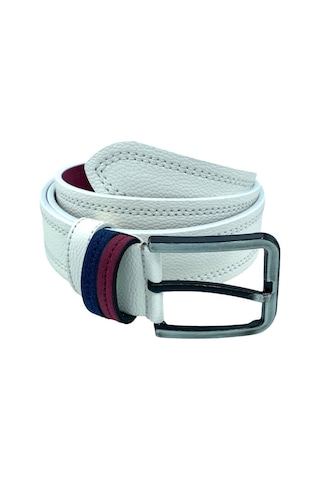 Süzer Deri 4 Cm.lik Spor Suni Deri Çift Dikişli Model Erkek Kemer Beyaz Beyaz