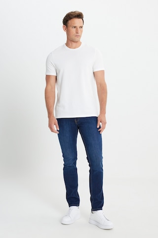 AC&Co / Altınyıldız Classics Erkek Beyaz Slim Fit Dar Kesim Bisiklet Yaka Desenli Tişört Beyaz