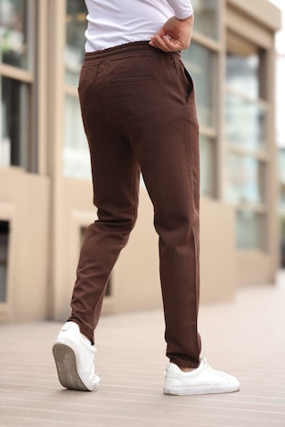 Afri Düğmesiz Düz Kumaş Kahverengi Jogger Pantolon Kahverengi
