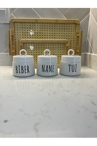 Porselen Baharatlık Kavanoz Takımı, 3 Parça, 400 Ml