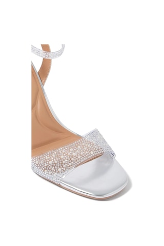 Kurt Geiger Carvela Positano Vinyl Lüks Tasarım Kadın Topuklu Sandalet Gümüş