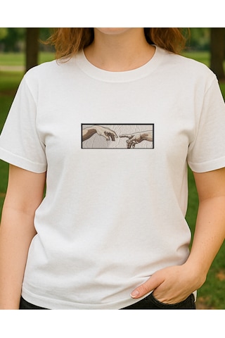 Tanrının Eli Baskılı T-shirt Beyaz