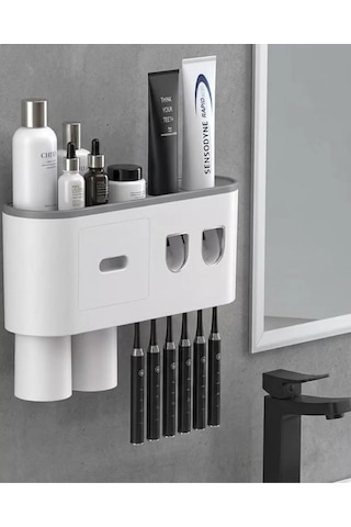 Northcity Otomatik Dispenser Bardaklı Organizer - Çok Fonksiyonlu Diş Fırçası Tutucu Ve Banyo Düzenleyici Beyaz