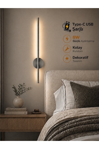Flame Sarjlı Led Aplik 8w 3200k Gün Işığı 75cm Duvar Tipi /tablo Dekoratif Işık Krom