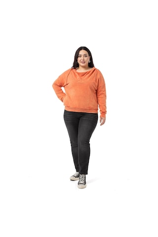 Büyük Beden Degaje Kapüşonlu Yaka Cepli Parça Boyalı Üç İplik Turuncu Sweatshirt-turuncu Turuncu