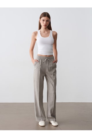 Dilvin 72730 Keten Karışımlı Bağcıklı Pantolon-taş