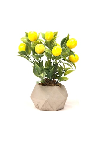 Limon Ağacı Dekoratif Beton Saksıda Mini Yapay Limon Ağacı Tanzimi Sarı-beyaz