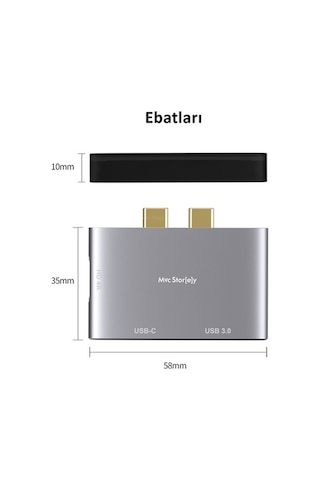 Usb Çoğaltıcı Çoklayıcı Usb-C Hdmı Çevirici 4K 1Xhdmı 1Xusb3.0-Gri