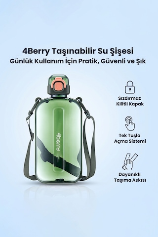 750 Ml Spor Matara Sızdırmaz Kapaklı, Tek Elle Kullanım, Askılı Taşınabilir Su Şişesi Yeşil