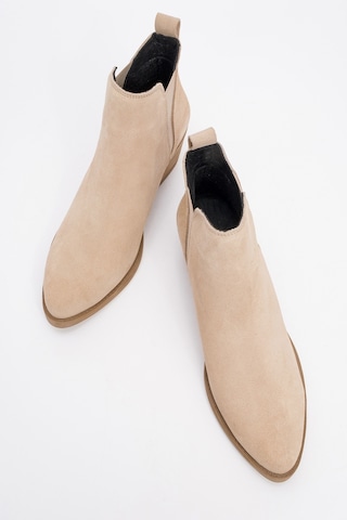 Luvishoes Luvi Shoes Dovena Bej Süet Hakiki Deri Lastikli Kadın Topuklu Bot Bej Süet