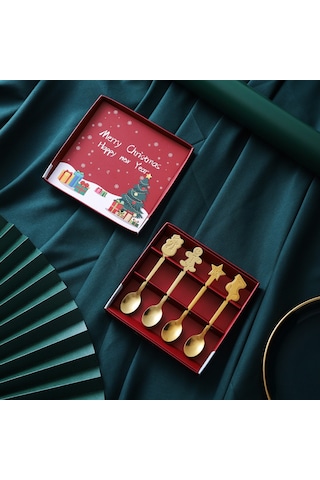 Kosona 304 Paslanmaz Çelik Noel Kadeh Kaşığı - Ayna Parlak, Ev/ofis/kafe Kullanıma Uygun, Hediye Paketi Diğer