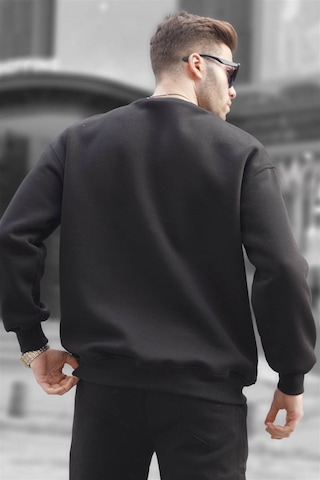 Madmext Siyah Bisiklet Yaka Oversize Şardonlu Basic Erkek Sweatshirt 6048-siyah Siyah