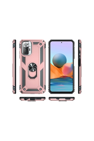 Uryport Xiaomi Redmi Note 10 Pro Kılıf Sofya Yüzüklü Silikon Kapak - Rose Çok Renkli