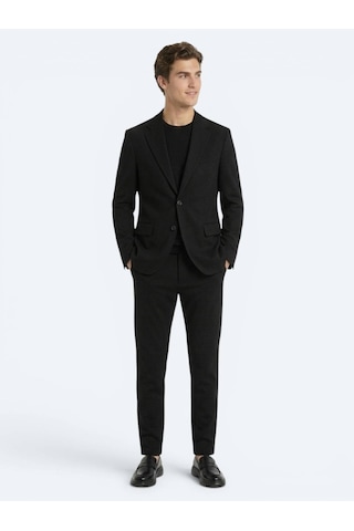Kip Siyah Çizgili Modern Fit Örme Takım Elbise