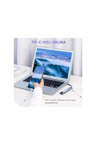 Macbook Ve Laptop Uyumlu Çok Fonksiyonlu Usb - C Dönüştürücü - Alüminyum Gövdeli Hub