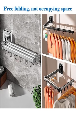 Elbise Kurutma Askısı, Katlanabilir Balkon, Çamaşırhane, Banyo Al Gri