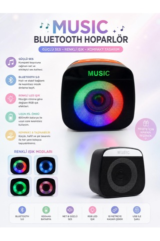 Rgb Işıklı Taşınabilir Bluetooth 5.0 Hoparlör - Güçlü Ses Ve Kompakt Tasarım