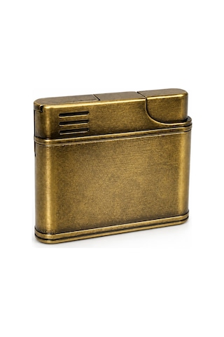 Vintage Metal Gazlı Çakmak Eskitme Tasarım Yeniden Doldurulabilir Hediyelik Model Sarı