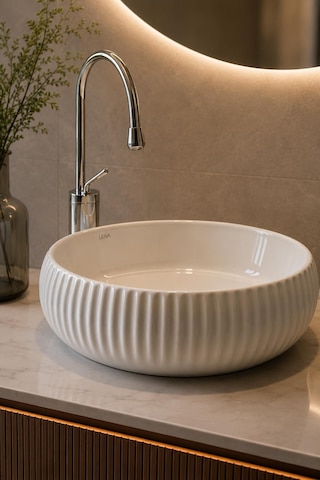 Lena E-4161 Tezgah Üstü Porselen Lavabo Beyaz Porselen Mobilya