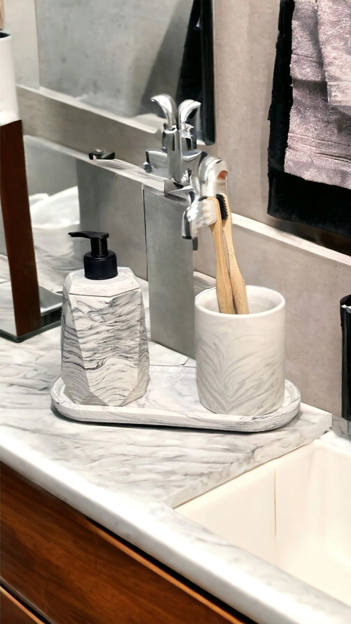 Marble Serisi Banyo Seti Beton Gri