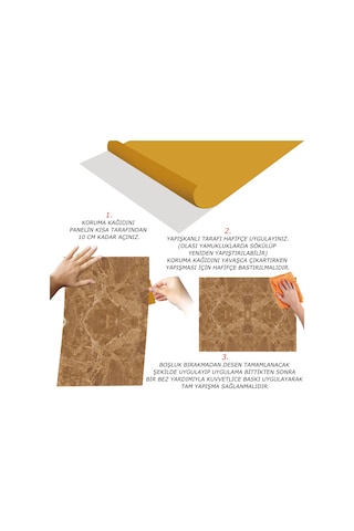 Tink Kendinden Yapışkanlı Açık Kahve Mermer Desenli Pvc Panel 41x62 Cm