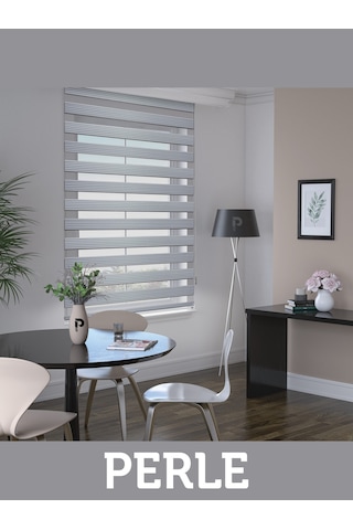 Br Perle Pliseli Açık Gri Renk Zebra Perde Yüksek Kalite Alüminyum Kasa Açık Gri