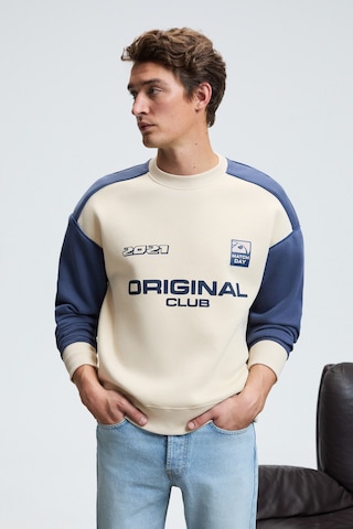 Grimelange MONTY Erkek Yuvarlak Yaka Baskılı Omuzları Yeşil Renkte Relaxed Fit Bej Sweatshirt