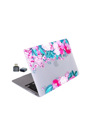 Apple Uyumlu MacBook Air 13.6 M2 M3 M4 M5 Kılıf Mat İnce Lazer Baskılı Çiçek Desenli Sert Kapak Açık Pembe