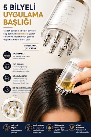 Saç Derisi Masaj Aleti 6 Ml Serum Yağ Uygulama Aplikatörü 5 Bilyeli Ölçekli Bakım Ve Uygulama Aparat Beyaz