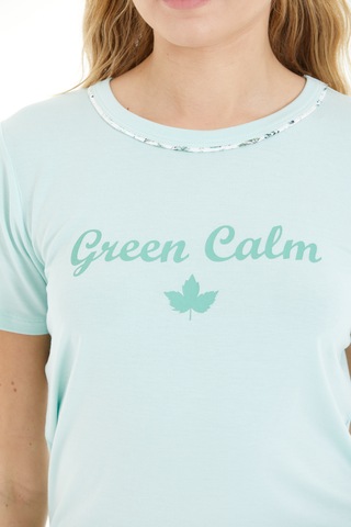 Lılac Kadın Çiçek Desenli %100 Viscon Capri Pijama Takımı Mint Yeşili