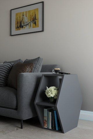 Alpa Ev Mobilya Altıgen Tasarım Yan Sehpa, Modern Koltuk Yanı Ve Dekoratif Kitaplık, Salon Sehpası Antrasit