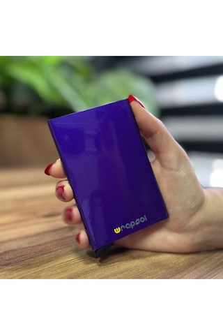 Wrapsol Mekanizmalı Kartlık Rfid Korumalı Alüminyum Otomatik Mekanizmalı Kredi Kartlık Renkli Mat Kırmızı Parlak Mor Parlak Mor