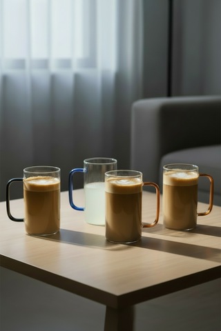 4 Kişilik Geometrik Tasarım Cam Çay Kupa Takımı 380 Ml Beyaz